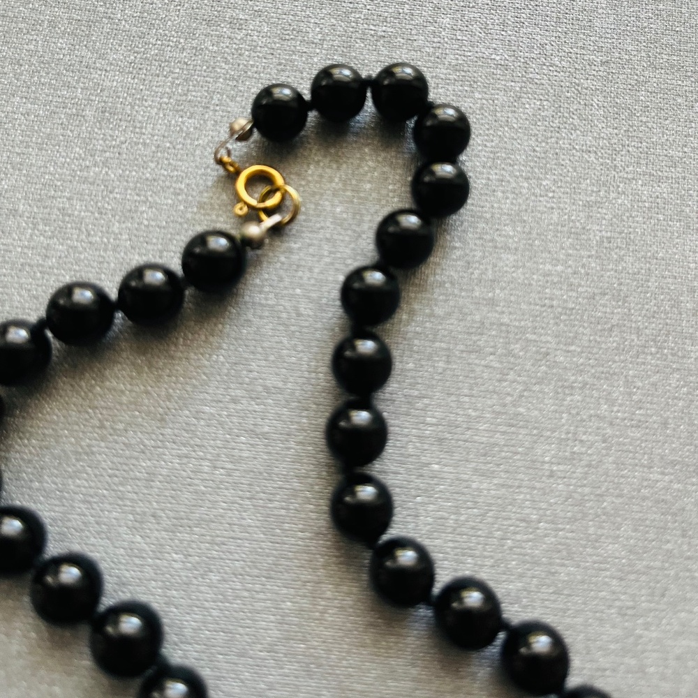 Black Onyx Bead Necklace -- 23" - Picture 3 of 3